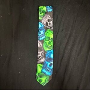 J. Garcia Vibrant Skull Tie - Green, Blue, Gray